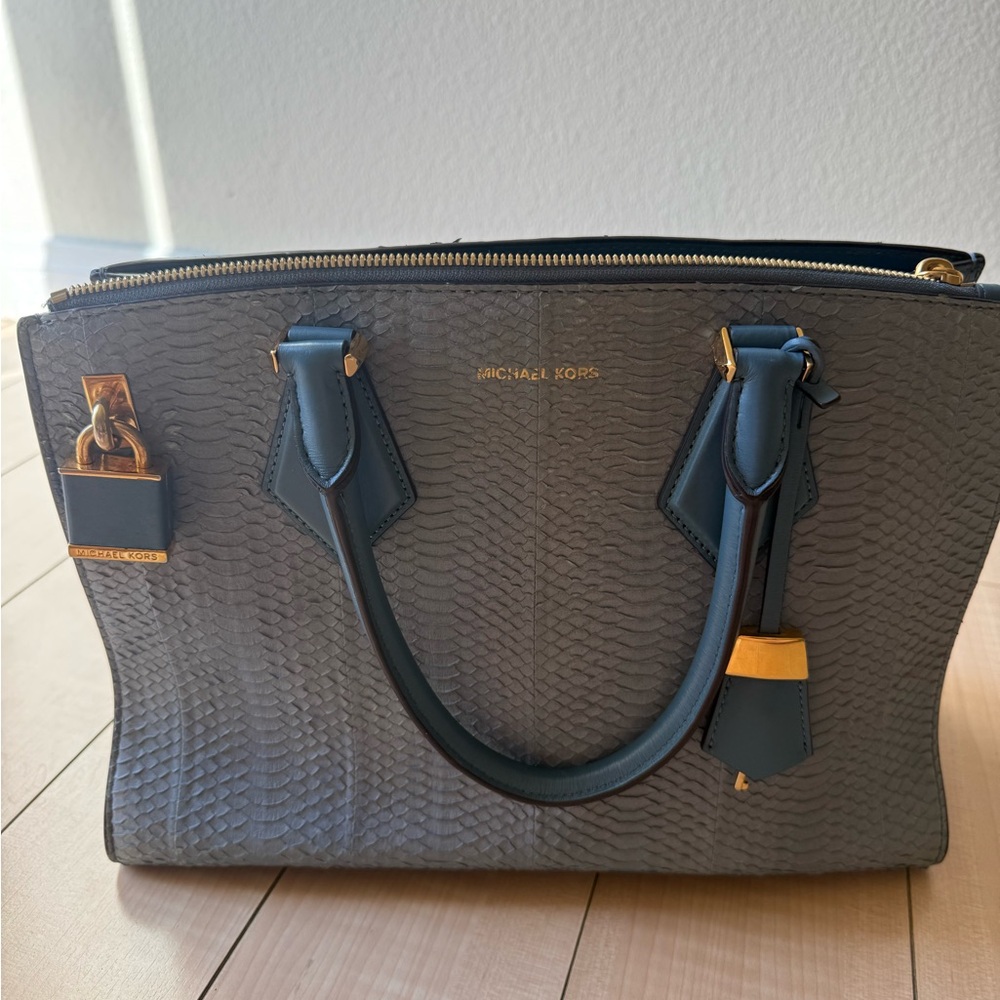 Michael Kors snake skin with Dark Blue Handles with long strap